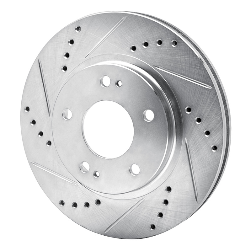 Chrysler Sebring Brake Rotor (1) - Front Left - R1 Concepts - Drilled & Slotted - Silver - `00-`24